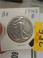 1943 d silver walking half Dollar