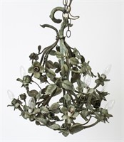 Twelve-Light Patinated Bronze Foliate Chandelier