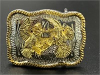 Gold and Silver Toned Metal Rooster Belt Buckle