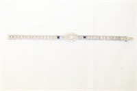 Estate 14K white gold diamond and sapphire bracele