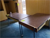 two 55"x30" tables with drawers , wooden shelf unt