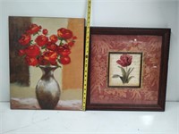 1 Framed Floral Print, 1 Oil Painting on