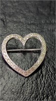Sterling Silver Open Style Heart Brooch Pin 2.5