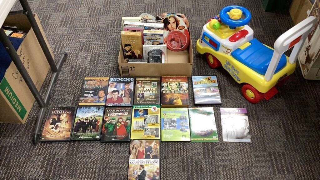 DVDS, VHS, Cassettes and Ride On Toy Truck