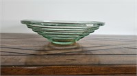 Crystal Circular Stepped Green Tinted  Bowl