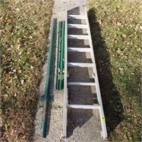 Aluminum Extension Ladder & (5) Fence Posts
