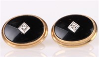 10K YELLOW GOLD ONYX DIAMOND MEN'S CUFFLINKS