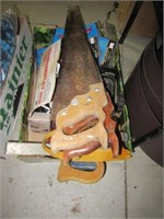 Hand saws, brand new booster clamps, sprinkler,