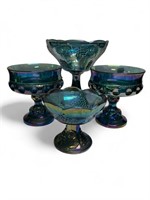 Assembled blue carnival glass compote grouping