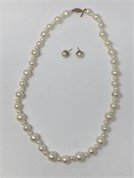 Pearl Necklace and Earrings with 14K Gold Clasps