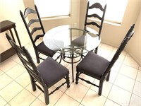 Black Wooden High-back Chairs, Glass Dining Table
