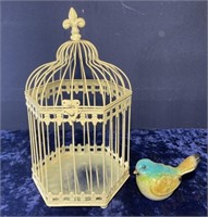 Aluminum bird cage w/ ceramic bird 14"