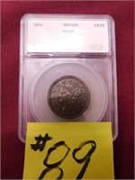 1855 Large Cent, Cert. AU-55 by SEGS
