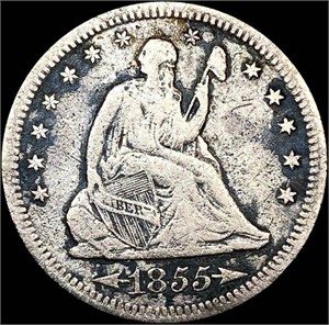 1855-S Arws Seated Liberty Quarter NICELY