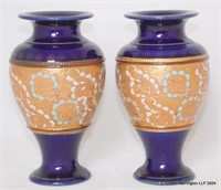 Pair Antique Royal Doulton Slater Stoneware Vases