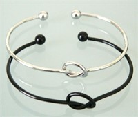 2 SIMPLE KNOT BRACELET BLACK & SILVER OPEN CUFF