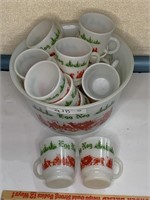 Vintage Egg Nog Bowl with14 Cups