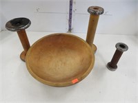 Wooden bowl and bobbins