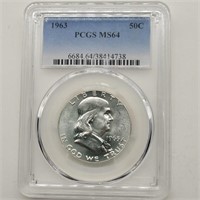 1963 FRANKLIN SILVER IS DOLLAR MS64