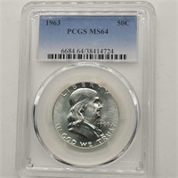 1963 FRANKLIN SILVER HALF DOLLAR PCGS MS64