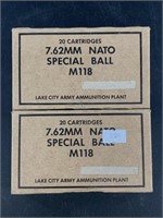 Two 20 round boxes of 7.62 x51 Ball ammo from Lake