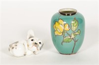KPM French Bulldog, Floral Vase