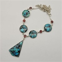 925 SILVER TURQUOISE & RED STONE NECKLACE