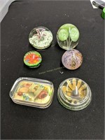 6 vintage paperweights as shown 2 in DIA 3-in dia