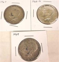1967, 1968 D, 1969  Kennedy Half Dollars