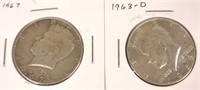1967 & 1968 D  Kennedy Half Dollars