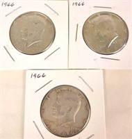 3 - 1966  Kennedy Half Dollars