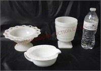 Vintage Milk Glass Sauce Bowl, Lace Bowl & Vase