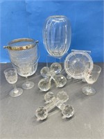 Glass Knife Rests, Handled Glass Bucket, Vase, etc