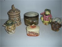 6 Tobbacco Jars 1 Lot-Black Girl-Toad-Royal