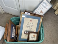 Tub of picture frames and needlepoint
