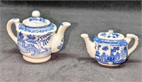 2 Vintage Small Porcelain Blue & White Japanese Te