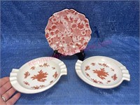 Vtg LJ orange floral ashtrays & sm. plate w/holder