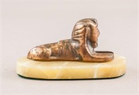 Egyptian Brass Carved Sphinx on Onyx Base