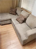 MODERN TAN COLOR 2 SEAT COUCH W/ LOUNGER BUILT