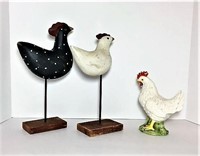 Pair of Wooden Roosters