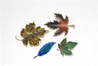 Vintage Colorful Enameled Leaf Brooches Pins