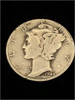 Vintage 1944 10c Mercury Silver Dime Coin