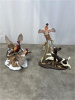 Danbury Mint dog and pheasant sculptures, one is