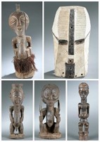 5 Congo style masks and figures. 20th century.
