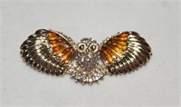 Open Wing Owl Brooch Pin enameled