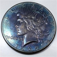 1934-S Peace Dollar AU/BU Toned