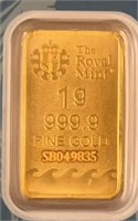 1g 999.9 Fine Gold Bar Ser#SB039835