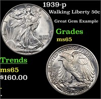1939-p Walking Liberty 50c Grades GEM Unc