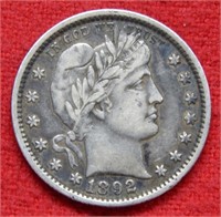 1892 Barber Silver Quarter