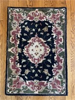 Black/Green Wool Oriental Entry Rug